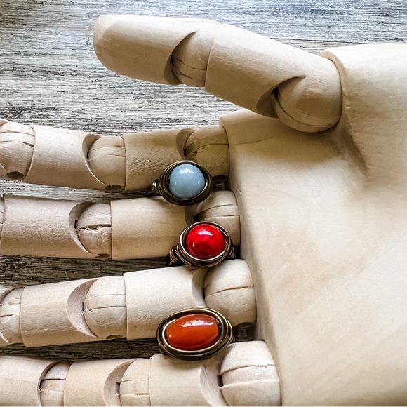 Boho Stacking Bronze Wire Ring Set Angelite Carnelian Jasper 9 or 9.5 - Picture 4 of 4